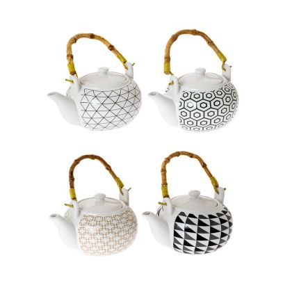 Бял керамичен чайник с геометрични мотиви d14x17x18 см, 4 дизайна