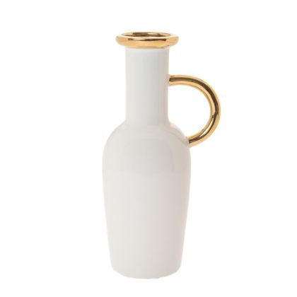 Бяла керамична ваза със златни дръжки 15x11x33 см