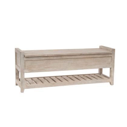 Дървена бяла пейка с място за съхранение 117x36x46см