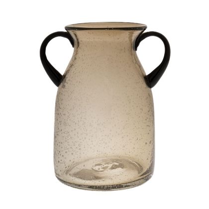 Кафява стъклена ваза с дръжки 12.5X15.3X23.7см.(Д:15.8см.)