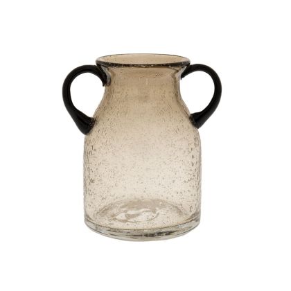 Кафява стъклена ваза с дръжки 9.3X11.5X16.5см.(Д:12см.)