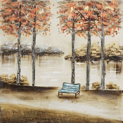 Картина платно езеро с дървета 100x100x3см