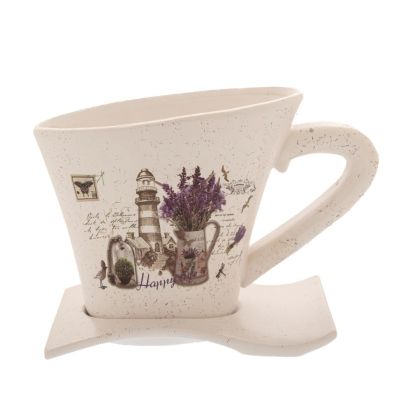 Керамична кашпа чаша за чай с чинийка 26X18X18 LAVENDER PRINT