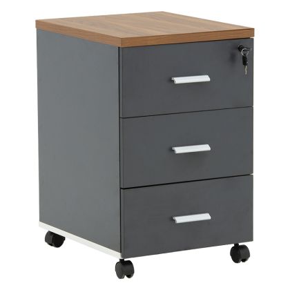 Chest of drawers on wheels Oscar 3 drawers walnut-charcoal 40x48x63cm