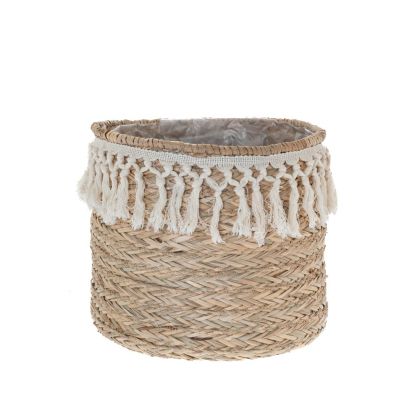 DECO SEAGRASS BASKET D28x28x27CM W WHITE COTTON ROPE DECORATION