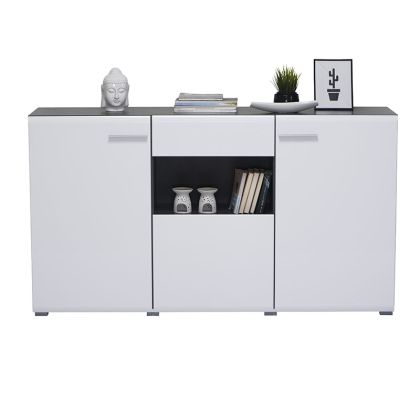 DRAWER-DRESSER Enzo 3K1F White-Black Gray Wood-White Lacquer 173*41.5*96.5