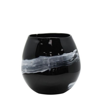 FLASH GLASS VASE BLACK WITH WHITE LINE SMALL - Φ23x22.5cm