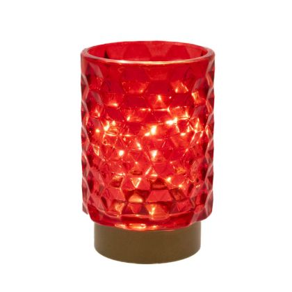 Декоративен стъклен буркан - червен, 8.5х13см с 10 LED светлини