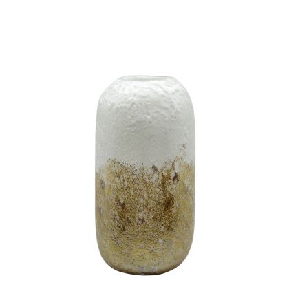 MEDIUM WHITE/GOLD GLASS VASE - 17x12.5x32.5cm