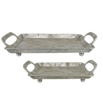 METAL DISKS SET/2 SILVER RECTANGULAR L:45.5x36.5x7, S:36x28.5x7cm