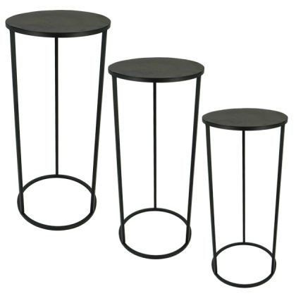 METAL TABLE-STAND SET X3 - BLACK ROUND L:30x70 M:26x65 S:22x60cm