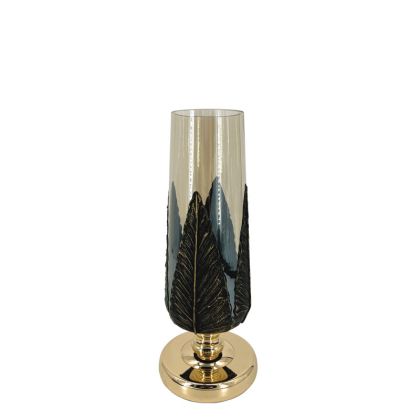 METAL/GLASS VASE GOLD/BLACK LEAVES - Φ15x37cm