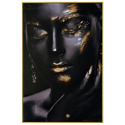 Картина с рамка дигитален принт жена със златни 3D детайли 63x93x3.5cm