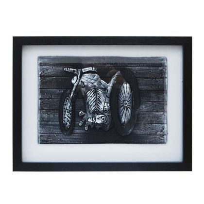 Картина с дървена рамка и стъкло BLACK AND WHITE MOTORCYCLE 40x30cm