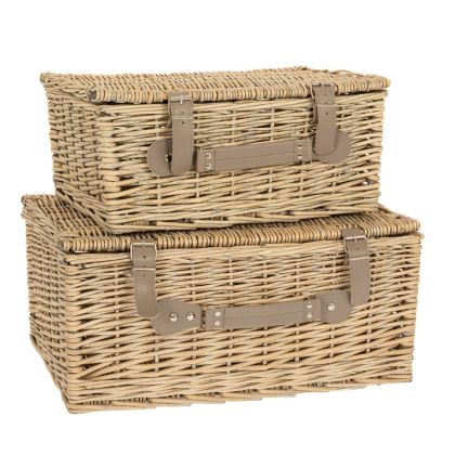 SET 2 GREY WILLOW PICNIC BASKET WITH HANDLE 45Χ34Χ18 38X26X15CM