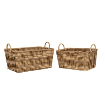 SET 2 PE WILLOW RECTANGULAR BASKET WITH HANDLE 49X35X30 42X28X28CM