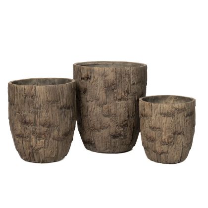 SET 3 BROWN FIBER CEMENT POT 31X33 37X42 44X50CM