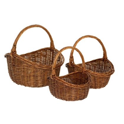 SET 3 BROWN WILLOW BASKET WITH HANDLE 42X37X18 37X31X14 28X23X11CM