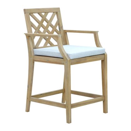 Средновисок бар стол Amalfi chair акация масив бежов текстил  59x63.5x104.9 см