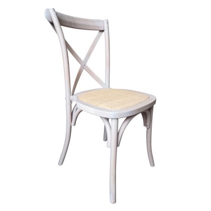 DESTINY Dining Chair Beech Shade Decape White, Wicker Seat, Stackable Ε7020,4