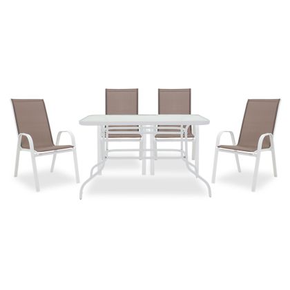 Dining set 5pcs Valor-Calan metal white-textilene brown