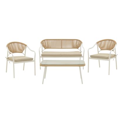 Garden lounge Bonanza set 4pcs beige rattan-aluminium white