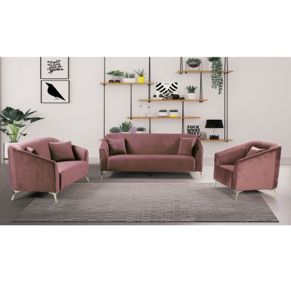 LUXE Living Room Set: 3-Seater + 2-Seater + Armchair, Velure Fabric, Antique Pink Shade Ε9634,2S