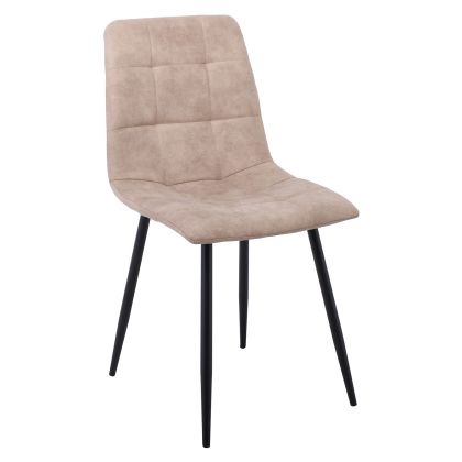 LYDIA Dining Chair - Kitchen, Black Metal, Beige Suede Fabric ΕΜ7911,3