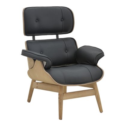 Relax armchair Mirto solid wood walnut-PU black 80x80x96.5cm
