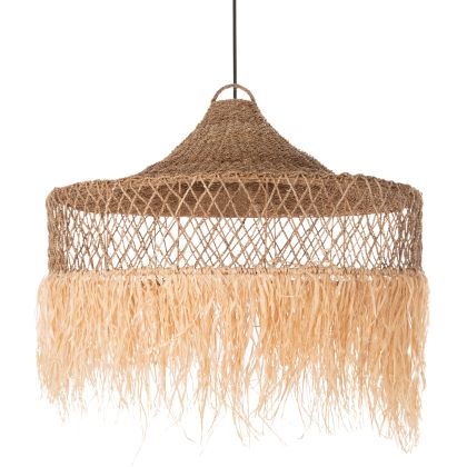 Висяща лампа за таван - пендел от палмови листа и ресни от морска трева натурален цвят Φ123x65Hсм
