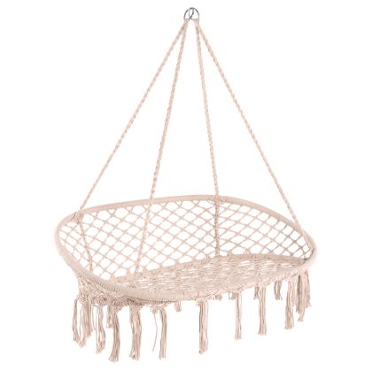 Градинска люлка макраме Nest HM5769 двуместна в бежов цвят 130x67x120-140Hcm.