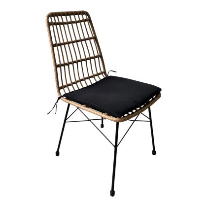 Градински стол Achillia ратан черни метални крака и черна възглавница 45x60x83см