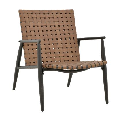 Градински стол Eamon кафяв текстил и черна метална рамка 73,5x62x77cm