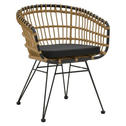 Градински стол Naoki с възглавничка изкуствен PE ратан и черни метални крака 74x70x72cм