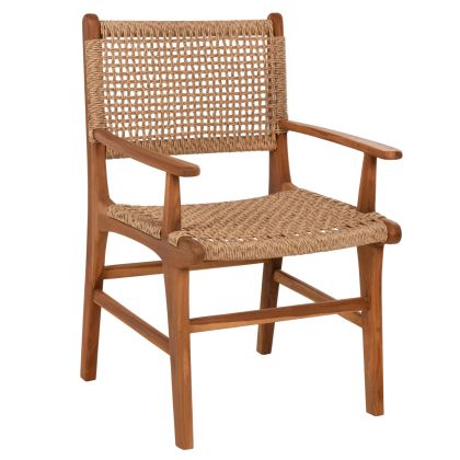 Градински стол кресло Nesha ΗΜ9786 от масивно тиково дърво с плетено ратаново въже 57x57x86 см