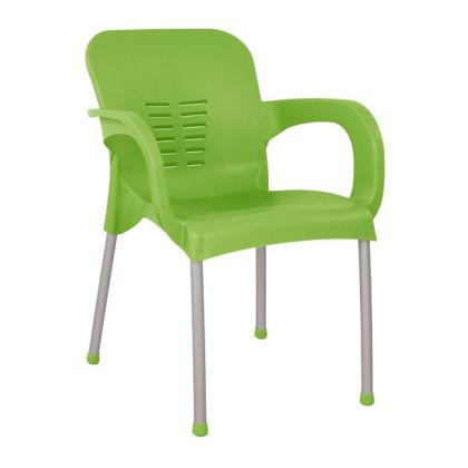 Градински стол от полипропилен HM5592.07 в зелен цвят с алуминиеви крака 59x58x81 cm.