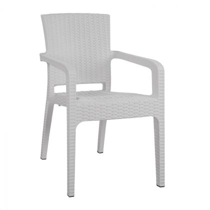 Градински стол от полипропилен ратан HM5590.04 в бял цвят 58x55x87 cm.