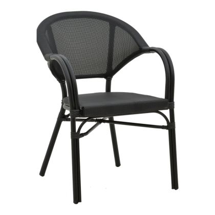 Градински стол с подлакътници Elyza седалка от черен textilene и конструкция от черен алуминий 57x62x84cm