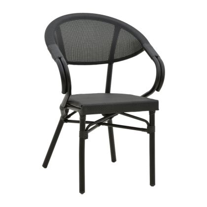 Градински стол с подлакътници Isaia черен textilene черен алуминий 57x57x83cм