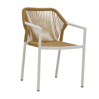 Градински стол с подлакътници Lush естествен ратан бяла рамка от алуминий 56x59x80cм