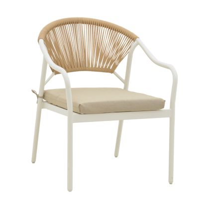 Градински трапезен стол Jerqui от плетен ратан в естествен цвят с метални бежови крака и черна възглавница 60x64x78см.