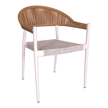 Градински трапезен стол Elation естествен ратан-текстилен-алуминий бял 57x56x78cм