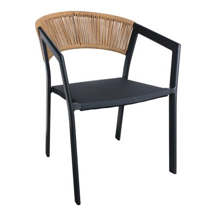 Градински трапезен стол Glisten естествен ратан-текстилен-рамка алуминий цвят антрацит 56x62x77cм