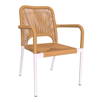 Градински трапезен стол Norture естествен ратан-бял алуминий 57x61x85cм