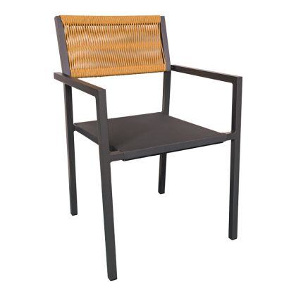 Градински трапезен стол Savor естествен ратан-текстилен-бяла рамка алуминий 55x58x63cм