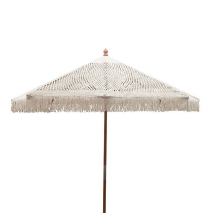 Градински чадър Brilie дървен с макраме D2.70x2.60 m ecru