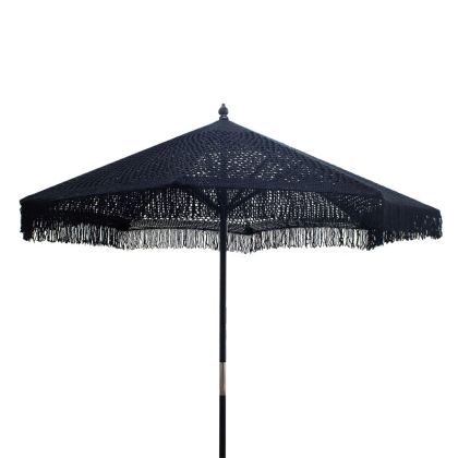 Градински чадър Brilie дървен с макраме D2.70x2.60m black