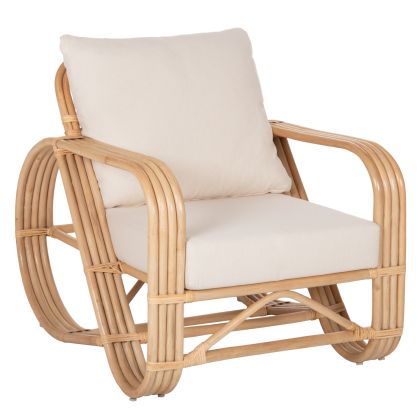 Градинско кресло BARONESS HM9813 от естествен ратан с бели възглавници 81x90x92Hcm.