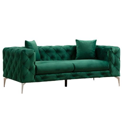 Двуместен диван Chesterfield текстилна зелена дамаска 197x90x73cm с предварителна поръчка