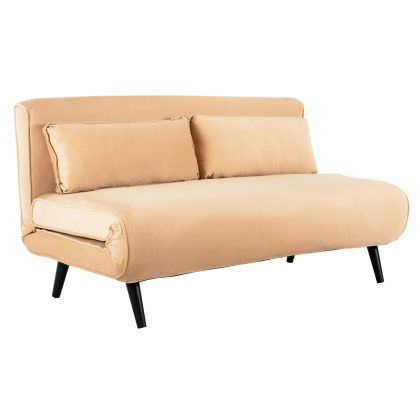 Двуместен разтегателен диван ASMA HM3077.17 с бежова плюшена дамаска 142x96x74Hcm.